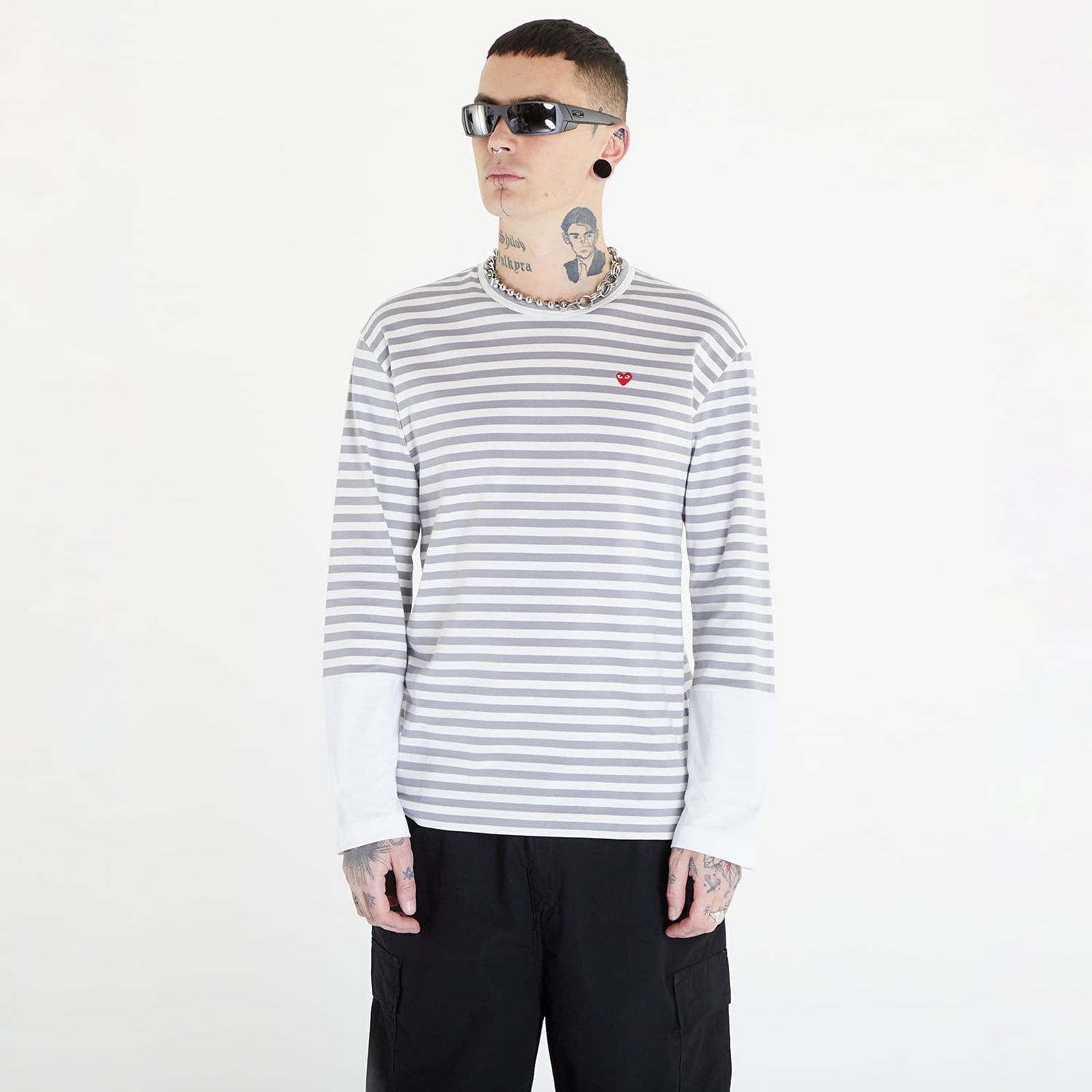 Tričko Comme des Garçons PLAY Heart Logo Long Sleeve Tee UNISEX Biela | AZT320 gray, 0