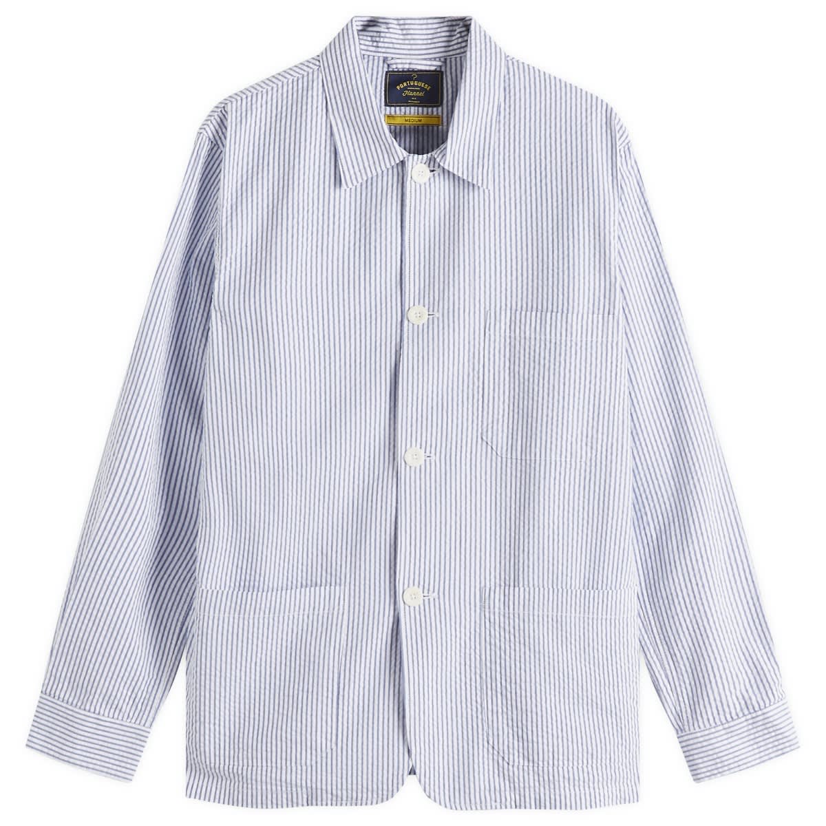 Košeľa Portuguese Flannel Labura Stripe Seersucker Chore Jacket, Size Large Modrá | SS25-049-BLW, 0