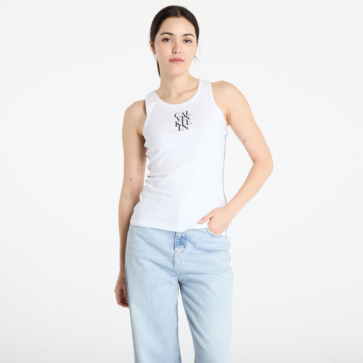 Tielko CALVIN KLEIN Calvin Klein Jeans Cotton Rib Tank Top Biela | LV044C219G YAA, 0