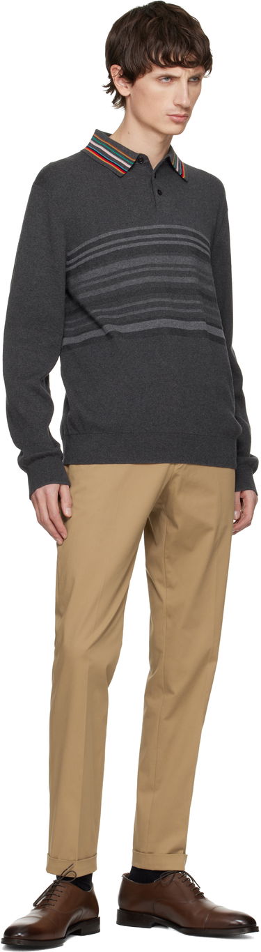 Polo tričko Paul Smith Paul Smith Organic Cotton Long-Sleeve Striped Collar Polo Shirt Šedá | M1R-533Z-T02764-78, 3