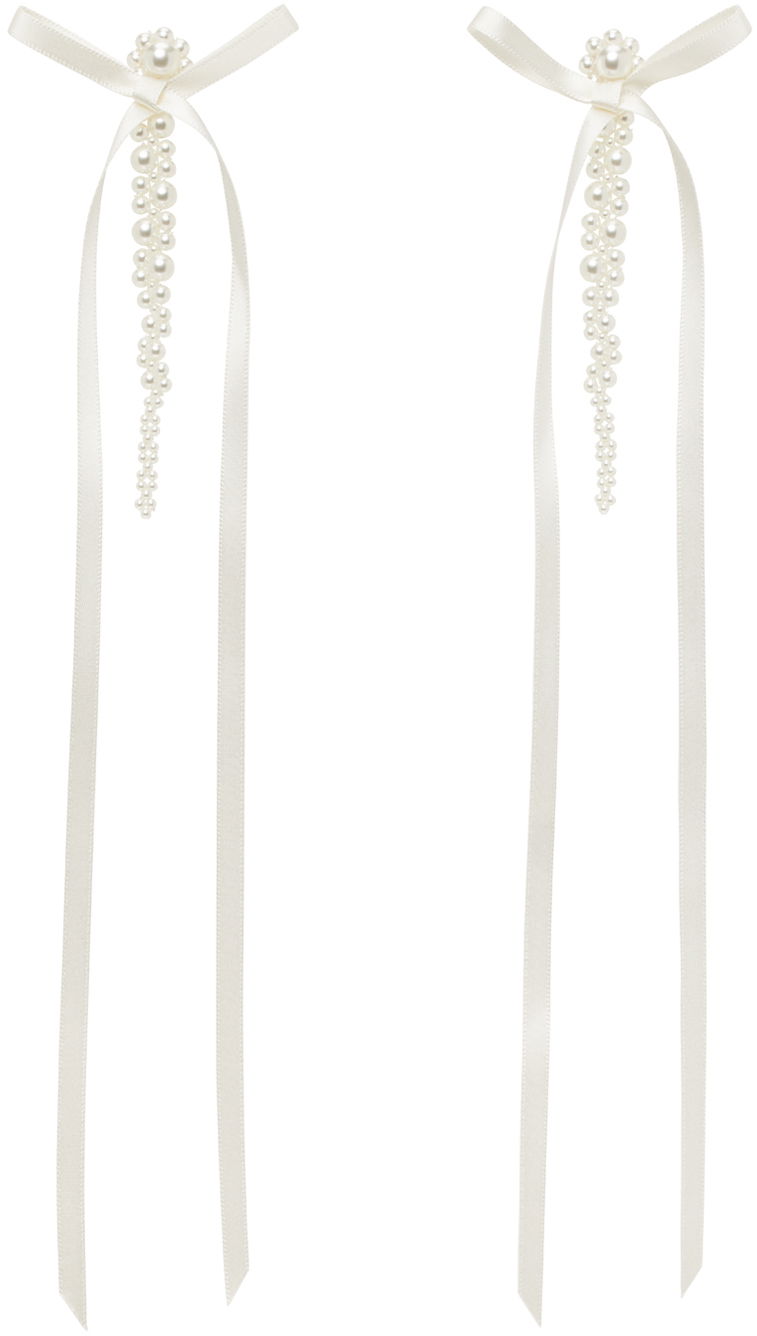 Náušnice Simone Rocha Simone Rocha Bow Ribbon Pearl Drop Earrings Biela | ERG410 0904, 0