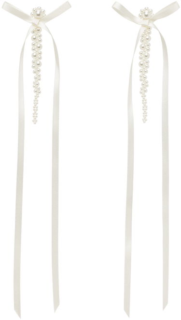Náušnice Simone Rocha Simone Rocha Bow Ribbon Pearl Drop Earrings Biela | ERG410 0904, 0
