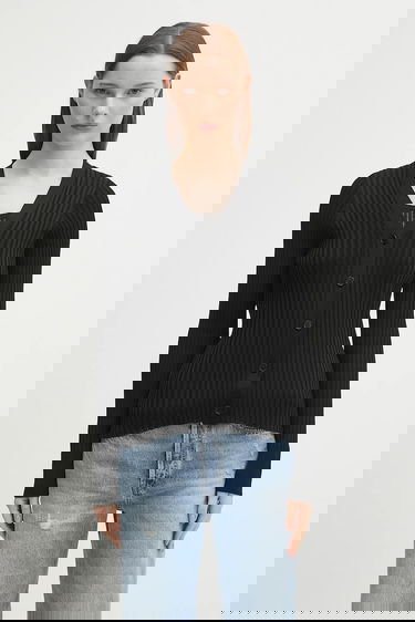 Sveter Anine Bing Matheo Ribbed V-Neck Cardigan Čierna | A.09.10942, 0