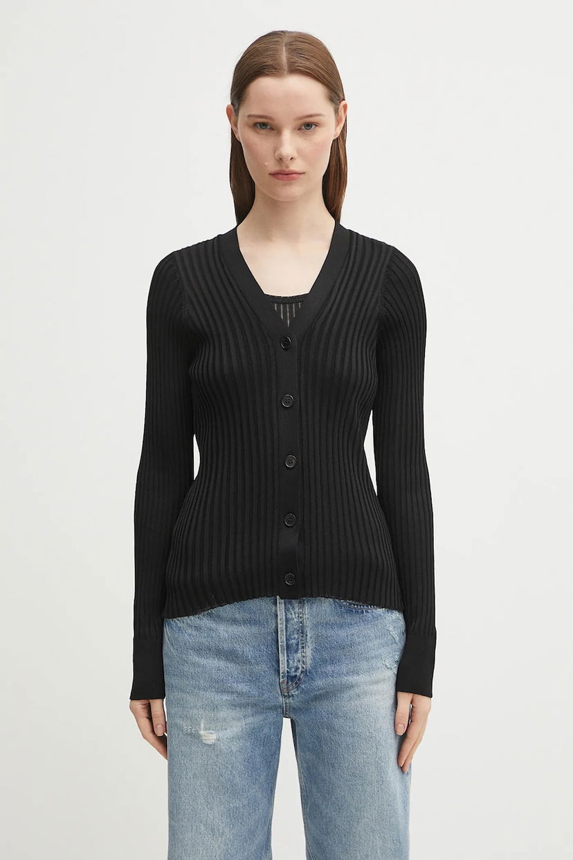 Sveter Anine Bing Matheo Ribbed V-Neck Cardigan Čierna | A.09.10942