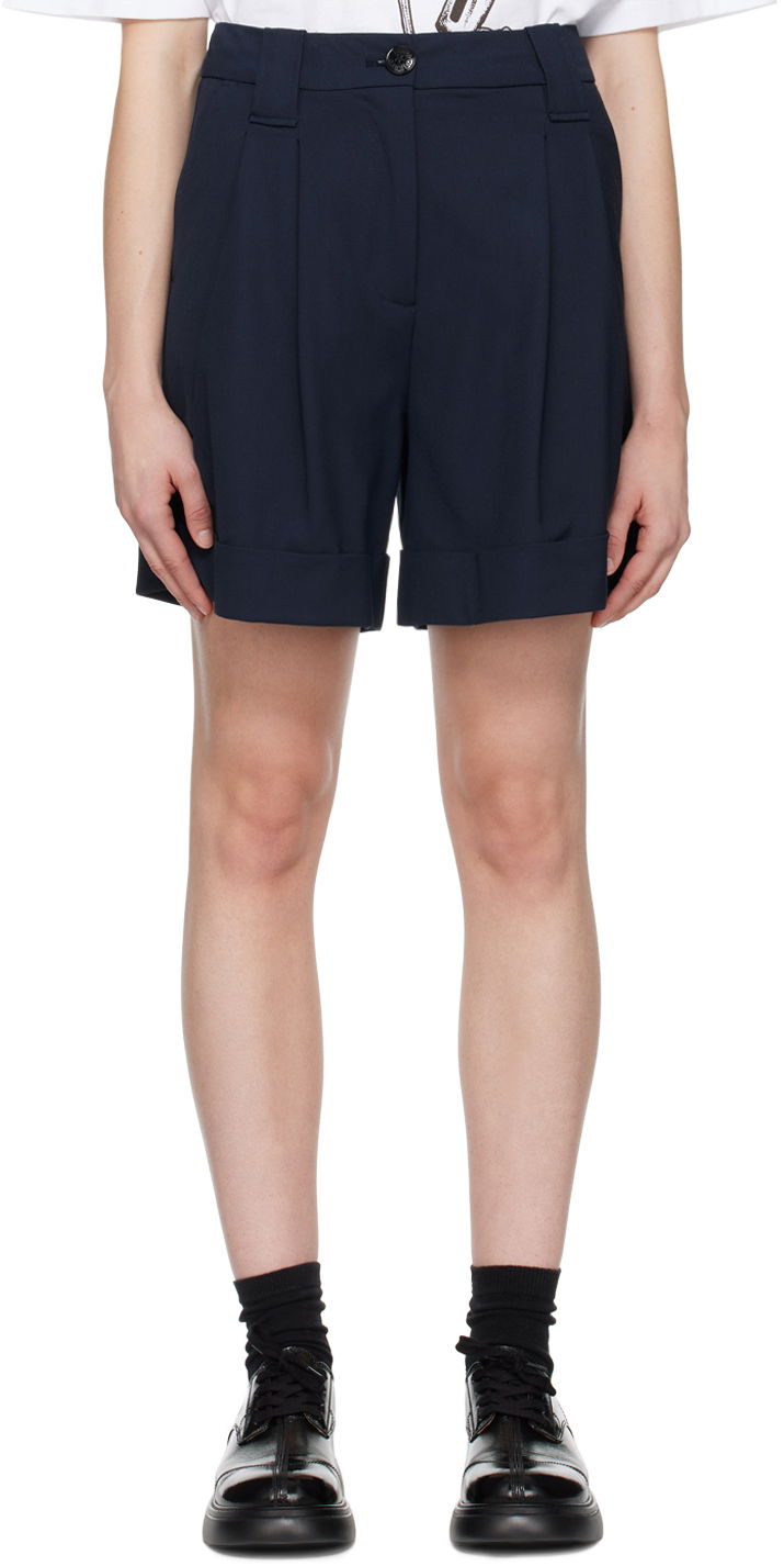 Šortky GANNI Pleated Dress Shorts Modrá | F9015, 0