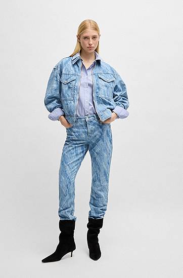 Košeľa BOSS Relaxed-Fit Striped Cotton-Blend Poplin Blouse Modrá | 50531052, 1