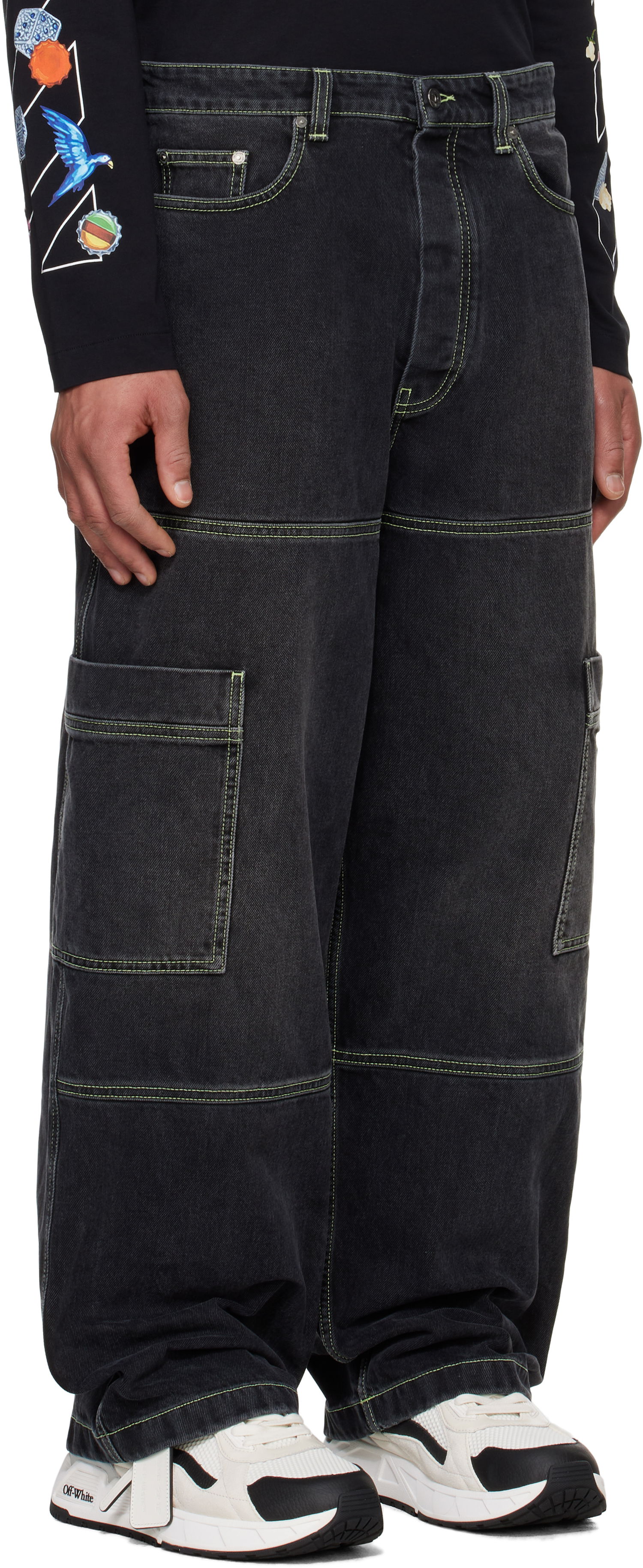 Džínsy Off-White Off-White Irregular Denim Cargo Pants Čierna | OMYA18QS25DEN0021350, 1