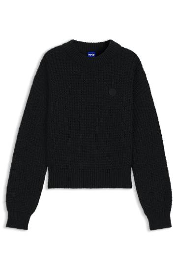 Sveter BOSS Relaxed-fit knitted sweater with Happy HUGO badge Čierna | 50548138