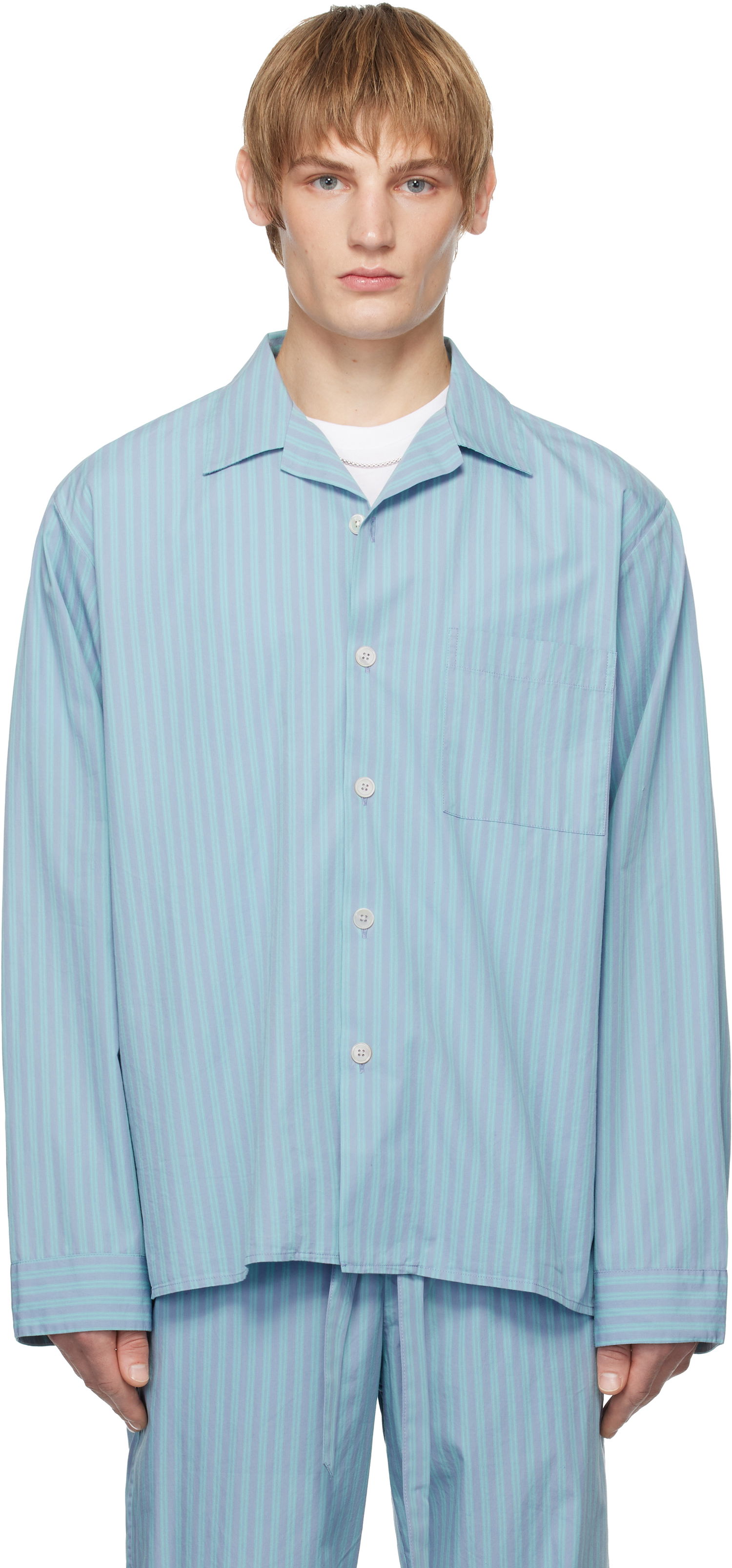Košeľa TEKLA Poplin Pyjama Shirt Modrá | SWT-MIS, 0