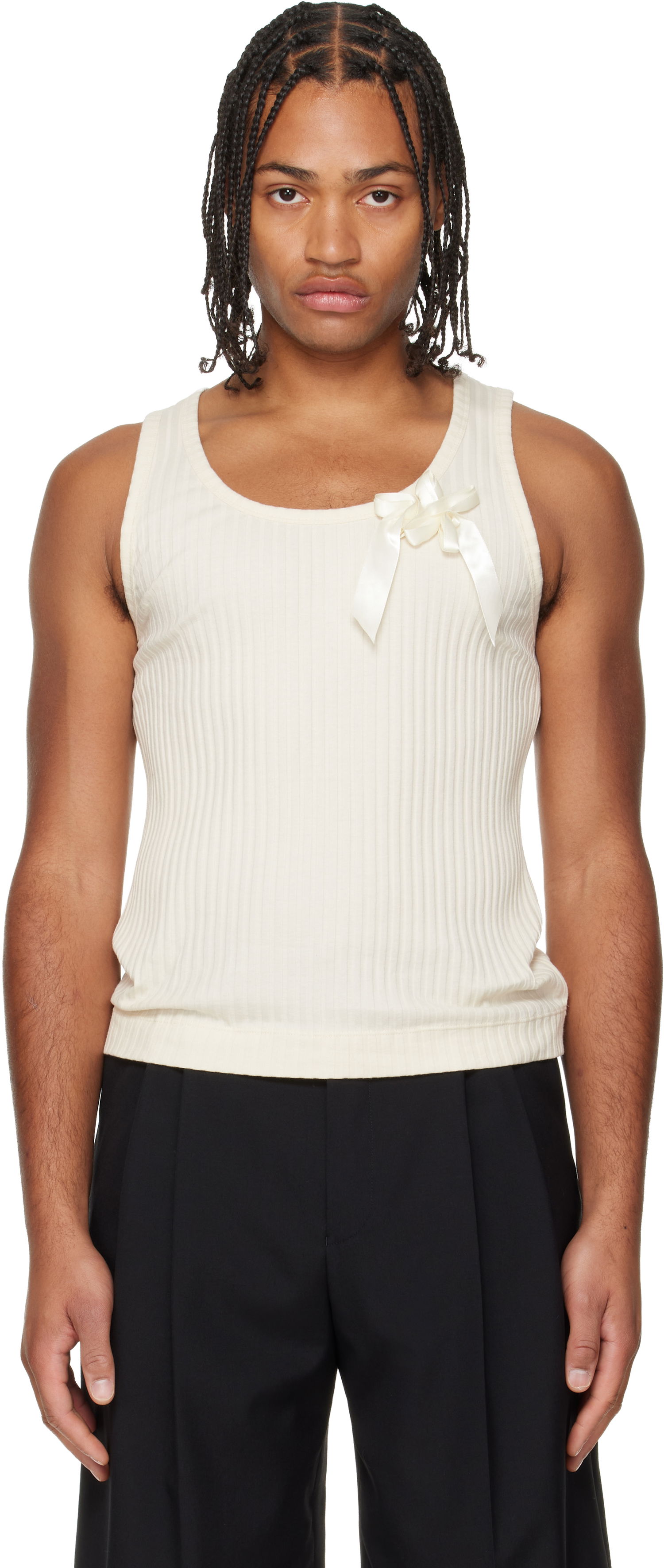 Tielko Simone Rocha Ribbed Ribbon Daisy Tank Top Biela | 5377 1230, 0
