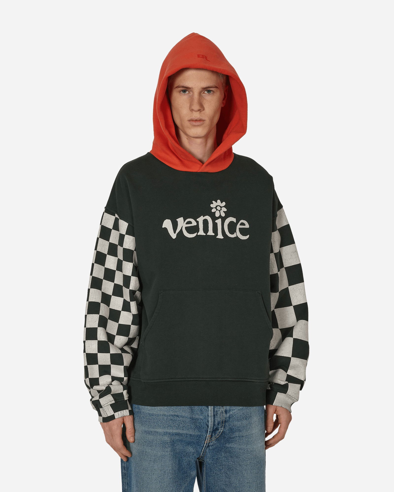 Checked Sleeve Hooded Sweatshirt