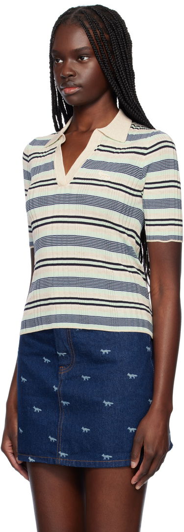 Polo tričko MAISON KITSUNÉ Maison Kitsuné Fine Rib Striped Polo Rôznofarebný | OW00203KT1122, 3