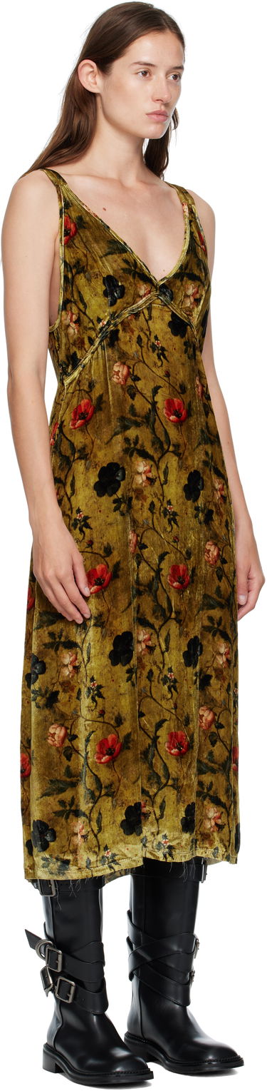 Šaty R13 R13 Grunge Floral-Print Velvet Slip Midi Dress Zelené | R13WR477-R595A, 1