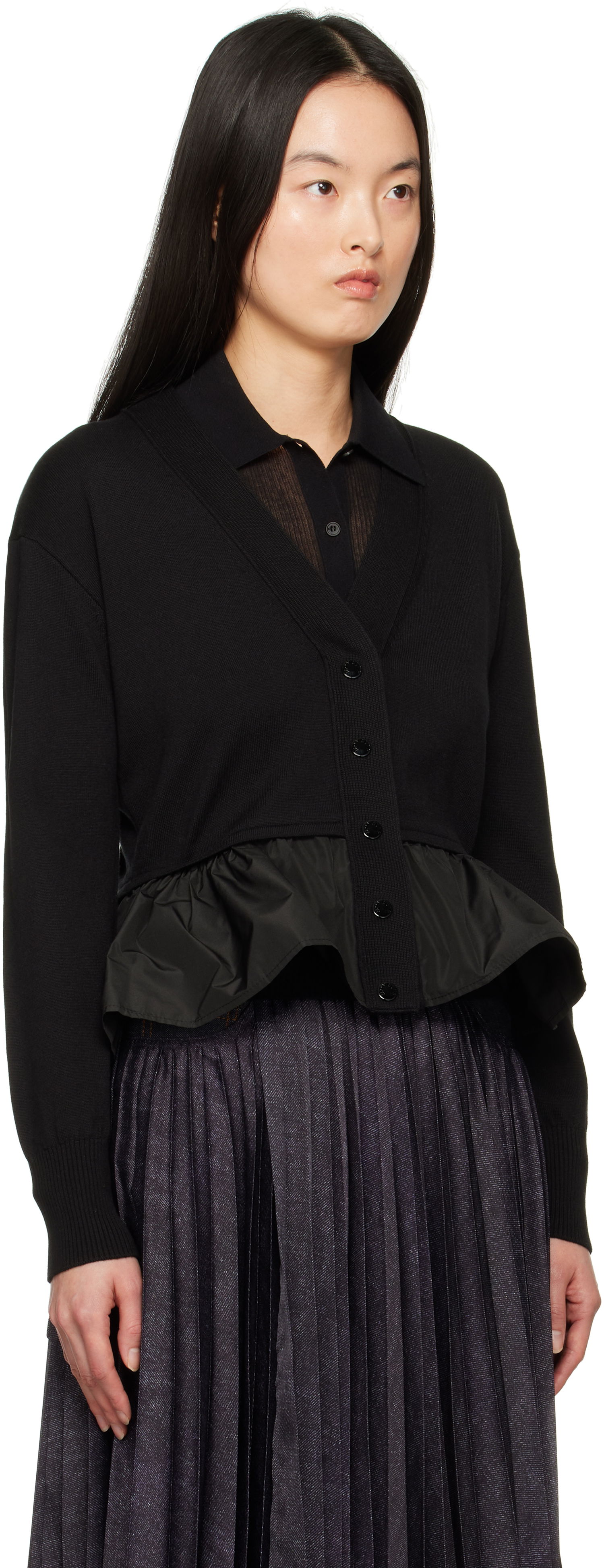 Sveter Moncler Moncler Cotton, Cashmere & Silk Peplum Cardigan Čierna | K10939B00038M4066, 1