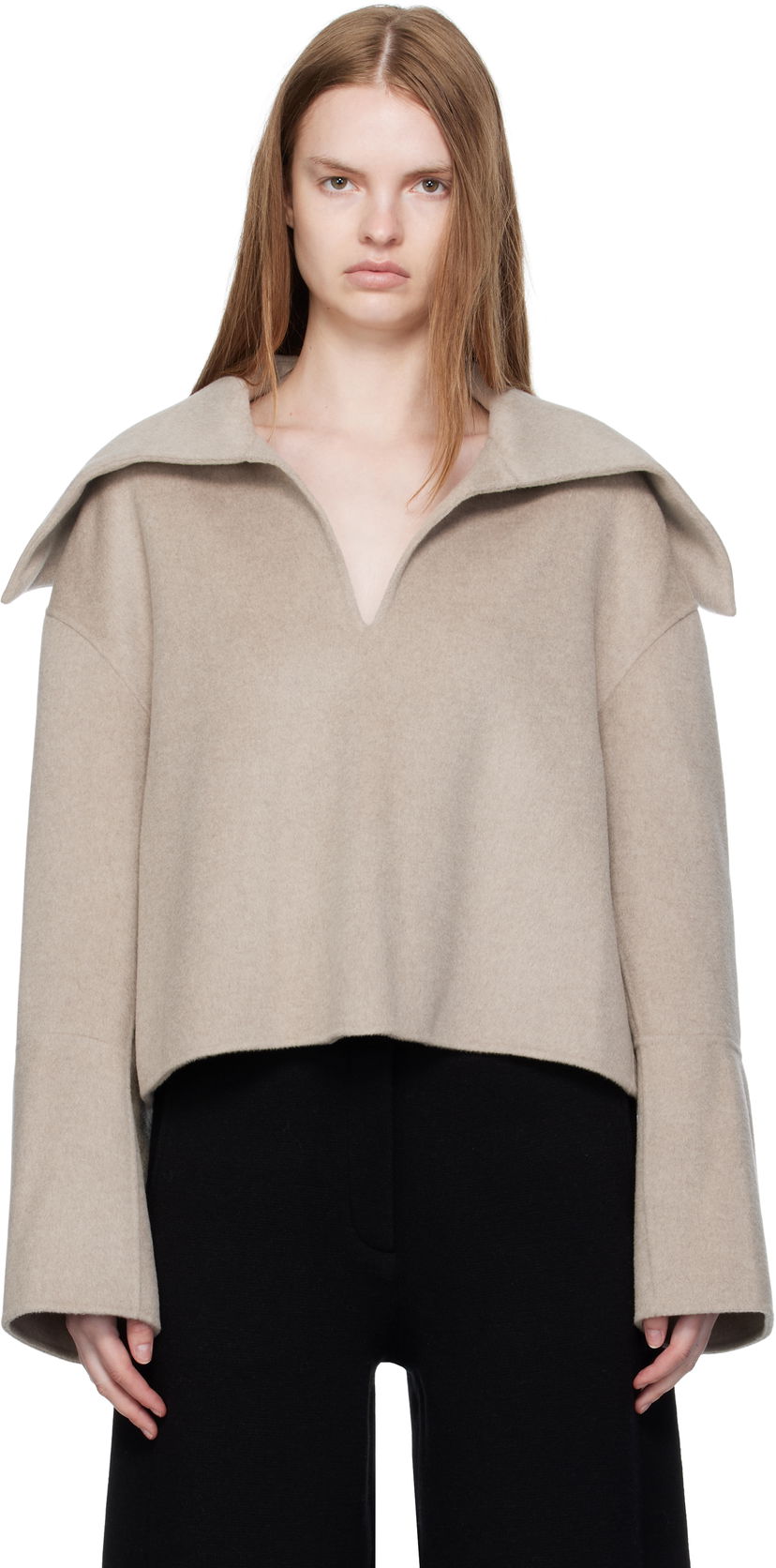 Sveter Nanushka Nanushka Maxe Cropped Wool Sweater Béžová | NW25PFJK12992