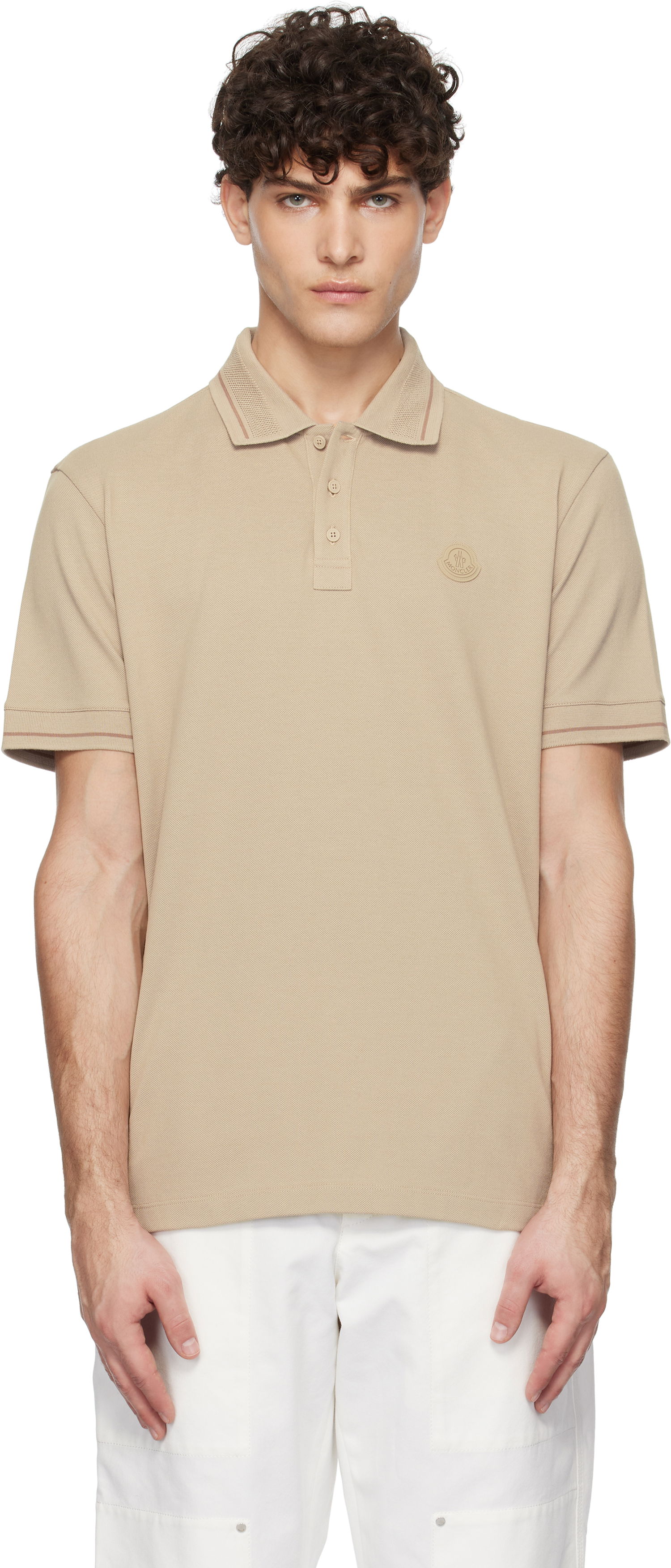 Polo tričko Moncler Cotton Polo Shirt With Logo Patch Béžová | K10918A0000889A16, 0
