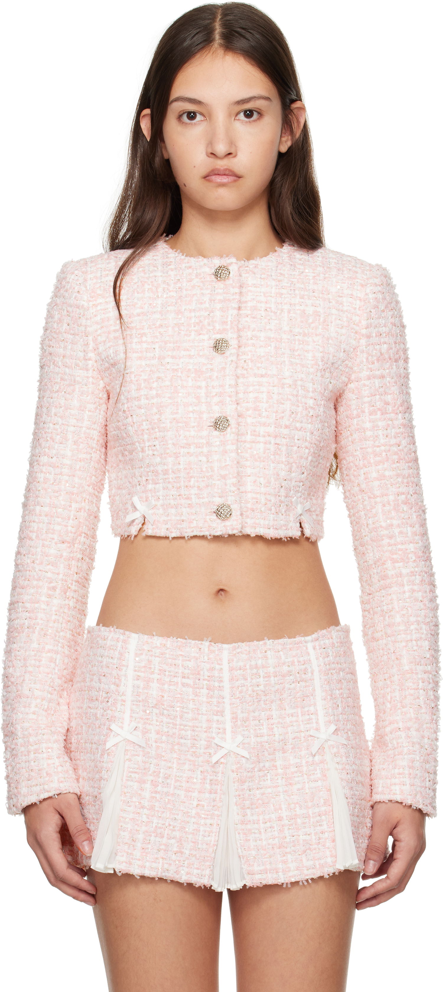 Bunda GUIZIO Guizio Colette Cropped Tweed Jacket Ružová | H24702W114, 0