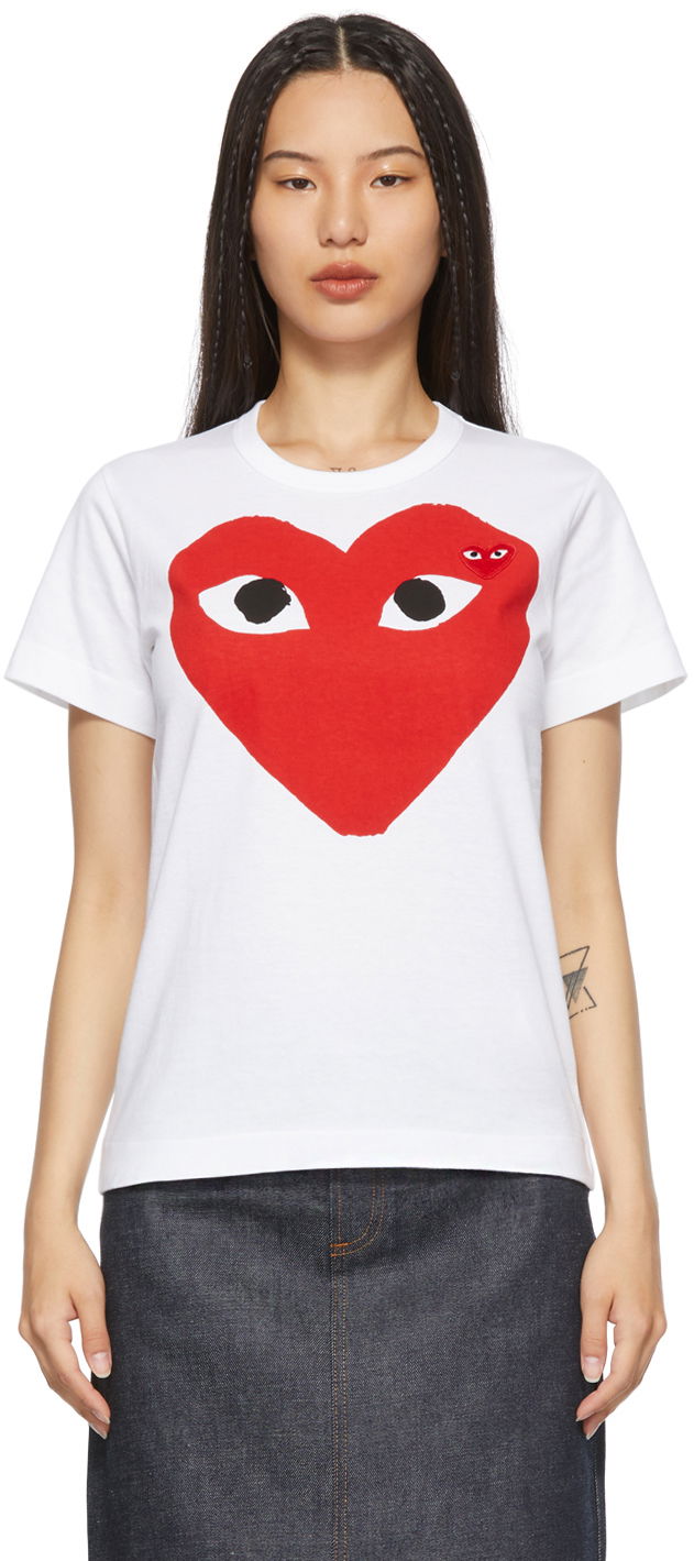 Tričko Comme des Garçons COMME des GARÇONS PLAY Large Double Heart T-Shirt Biela | T025