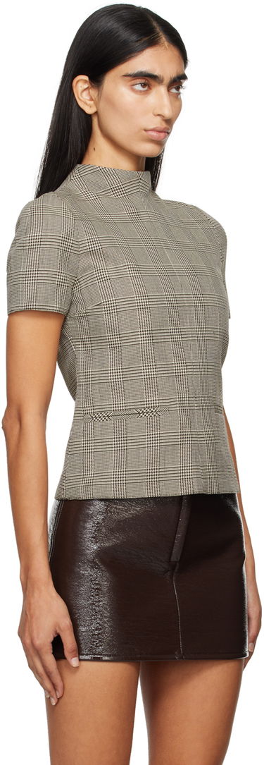Košeľa Courrèges Courrèges Women's Plaid Mock Neck Top Béžová | 324CTO344PL0166, 1