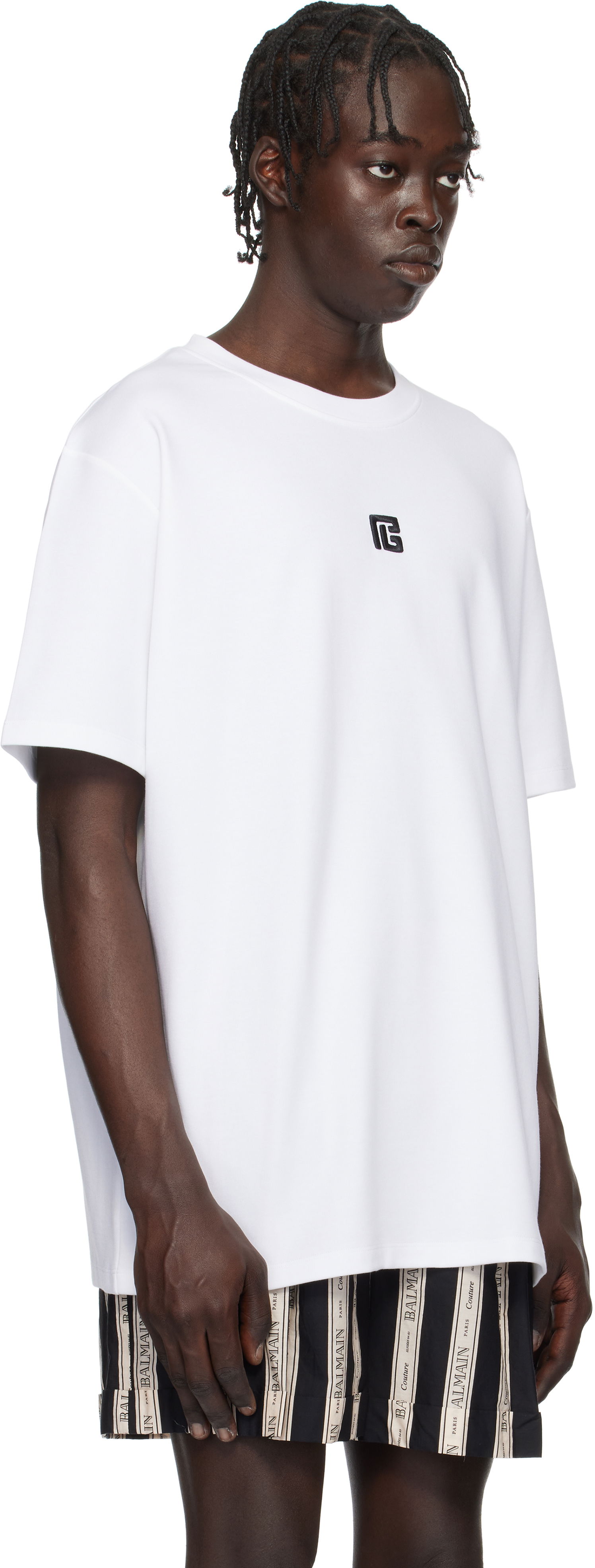 Tričko Balmain 'PB' Embroidered T-Shirt Biela | EH1EG010BC87, 1
