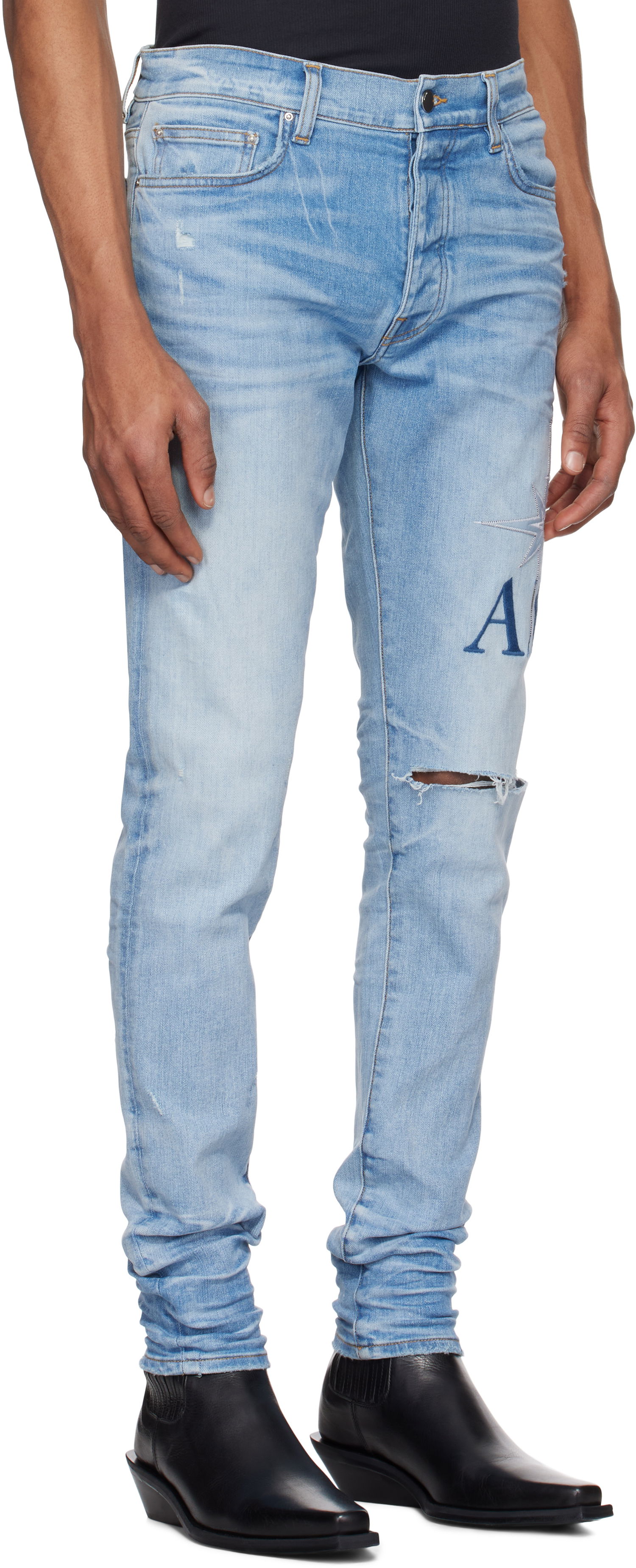 Džínsy AMIRI AMIRI Starburst Appliqué Skinny Jeans Modrá | AMDNSY1141, 1