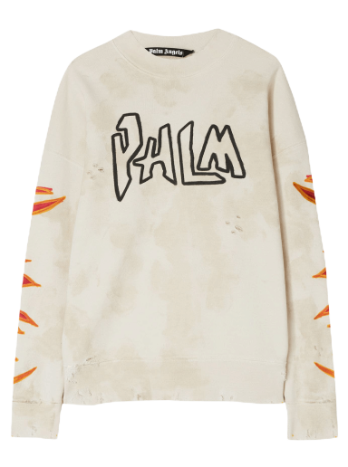 Sveter Palm Angels GD Palm Graffiti Flames Crewneck Béžová | PMBA065F22FLE0060310