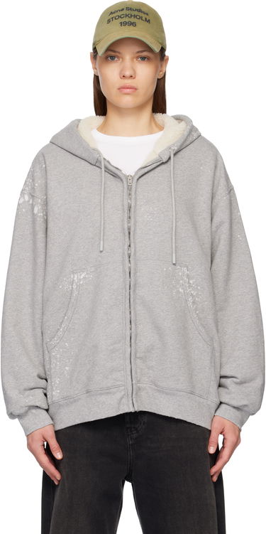 Mikina Acne Studios Distressed Full-Zip Sherpa Lined Hoodie with Kangaroo Pockets Šedá | AI0178-, 0