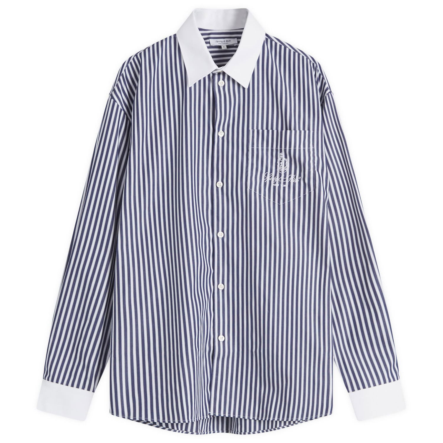 Košeľa Sporty & Rich Sporty & Rich Vendome Oversized Striped Shirt, Size Large Modrá | SI019511205ST41-WHT, 0