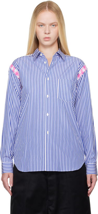 Košeľa Comme des Garçons Comme des Garçons Striped Gingham Trim Shirt Modrá | FO-B020-S25, 0