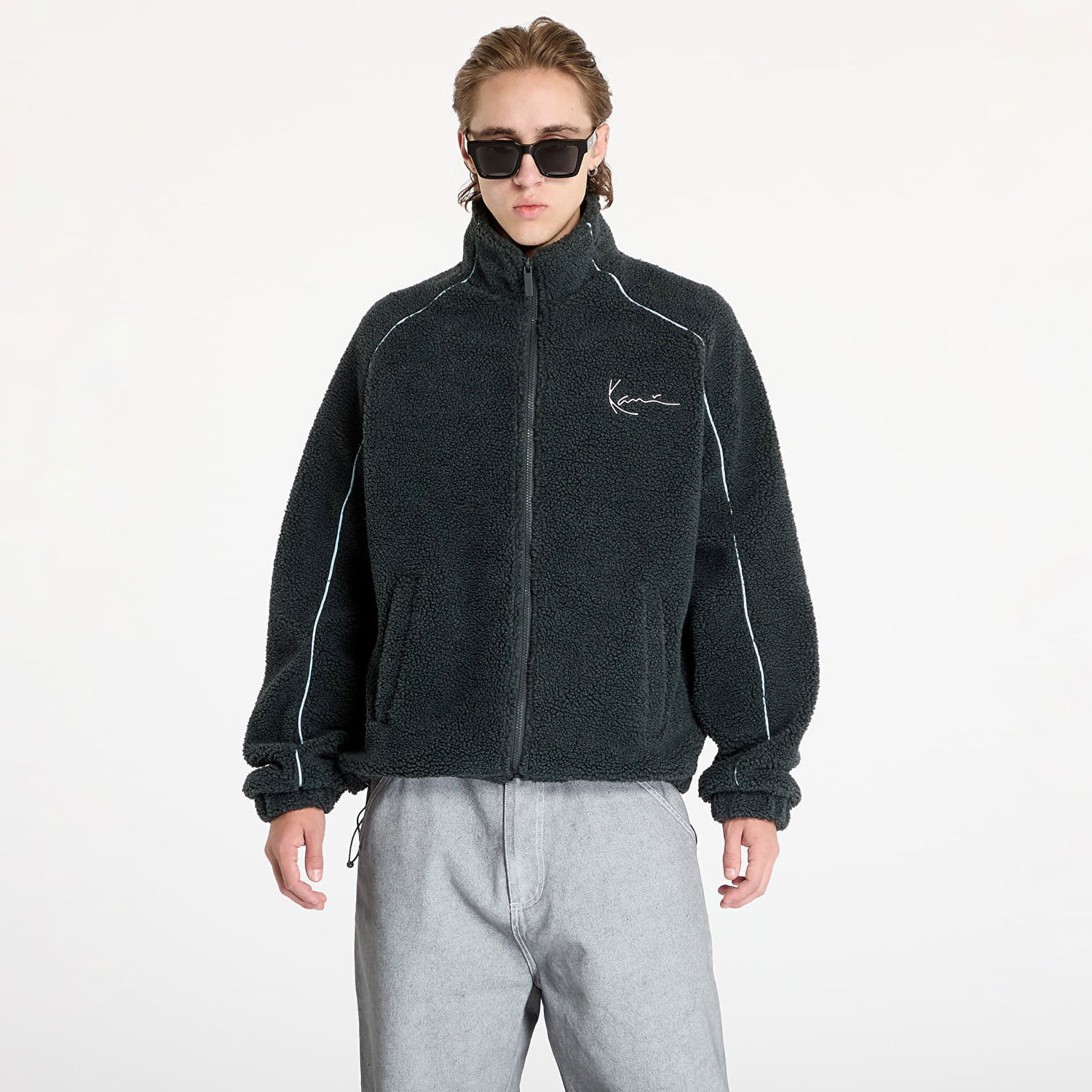 Bunda Karl Kani Jacket Metal Signature Teddy Jacket Black/ Light Blue S Čierna | 60780008, 0