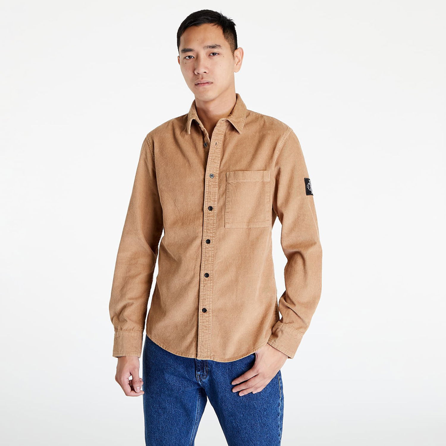 Košeľa CALVIN KLEIN Monologo Badge Cordu Hnedá | J30J322208 GV7, 0