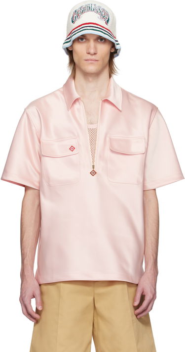 Polo tričko Casablanca Casablanca Satin Quarter Zip Shirt Ružová | MS25-SH-154-02, 0