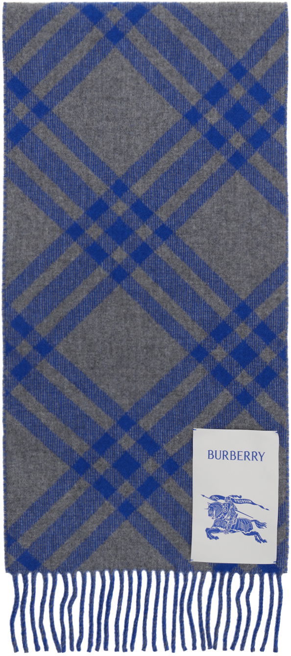 Oblečenie Burberry Gray & Blue Reversible Rose Cashmere Scarf Modrá | 8094734