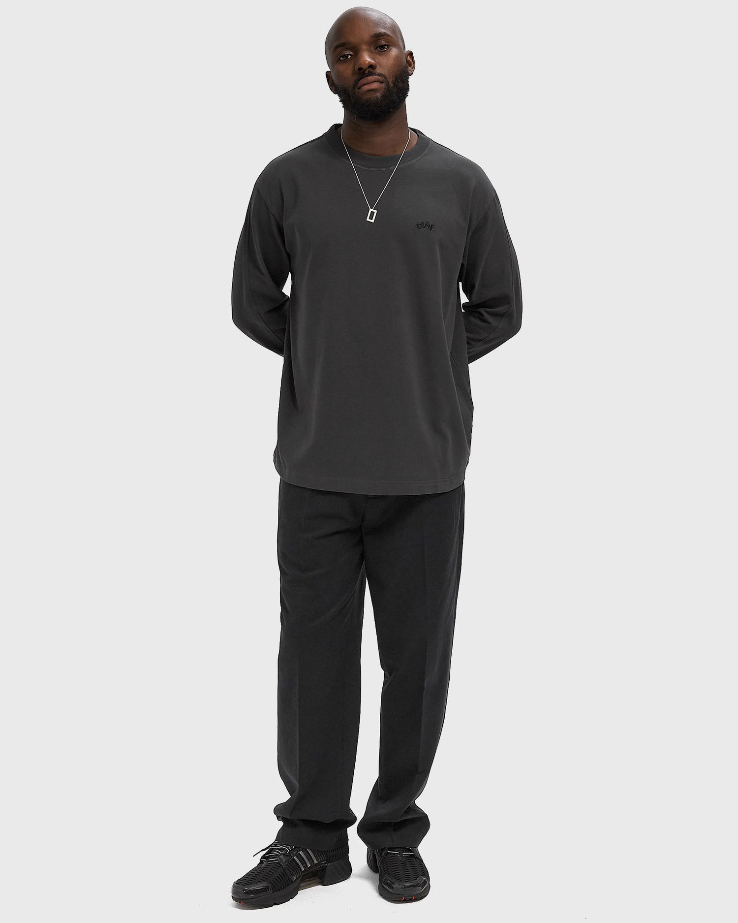 Tričko ØLÅF Long Sleeve Signature T-Shirt Čierna | M220110-CHARCOAL, 1