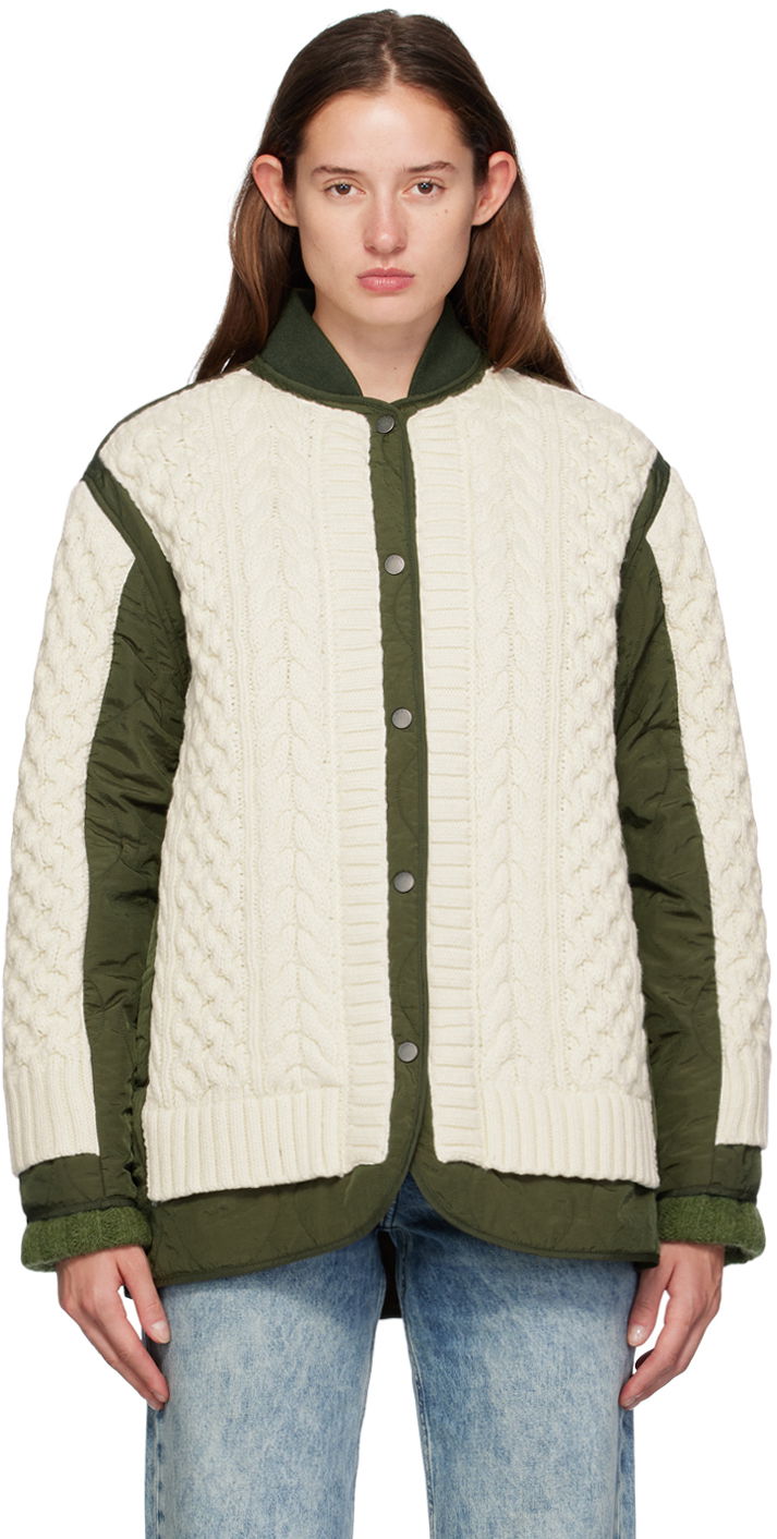Sveter rag & bone Rag & Bone Winnie Cable Knit Quilted Jacket Zelené | WAW24F20247724, 0