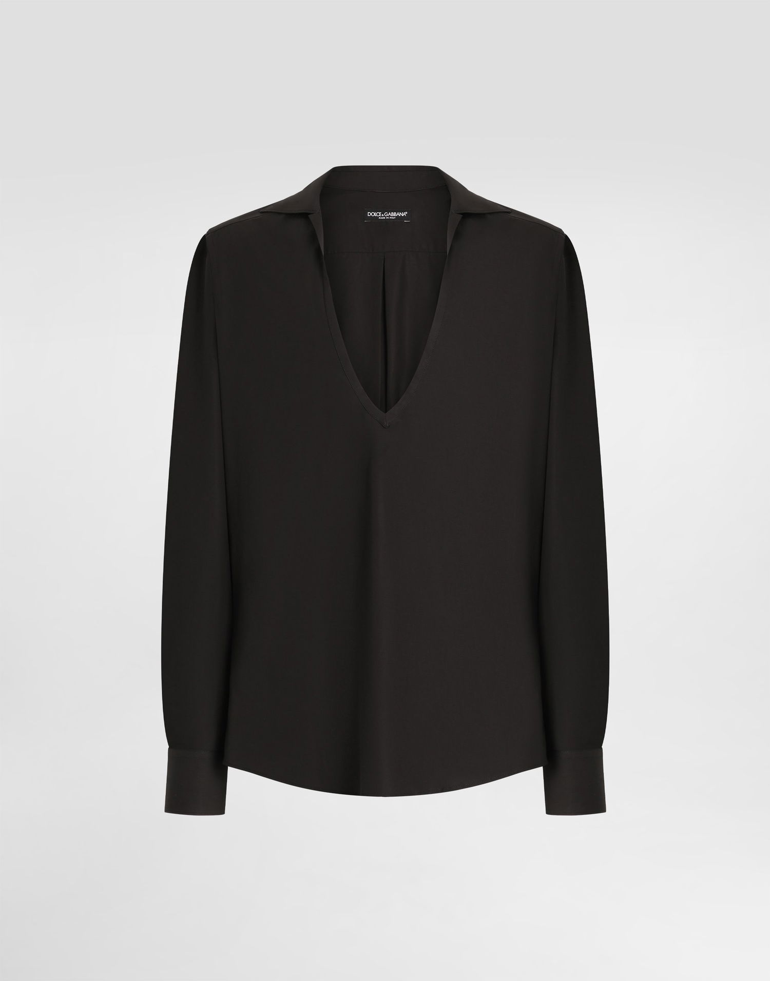 Košeľa Dolce & Gabbana Dolce & Gabbana Long-Sleeved V-Neck Cotton Poplin Shirt Čierna | G5NC6TFUEAJN0000, 0
