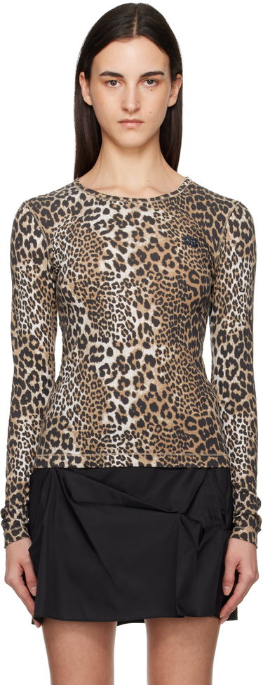 Tričko GANNI Leopard Rib Long Sleeve T-shirt Rôznofarebný | T4367, 0