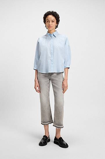 Košeľa BOSS Relaxed-Fit Striped Cotton Poplin Blouse Modrá | 50543553, 1