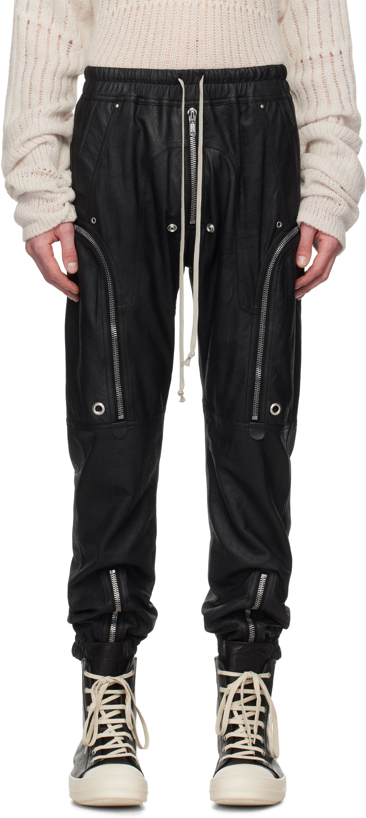 Cargo nohavice Rick Owens Rick Owens Hollywood Bauhaus Leather Cargo Pants Čierna | RU01E5377 LBA, 0