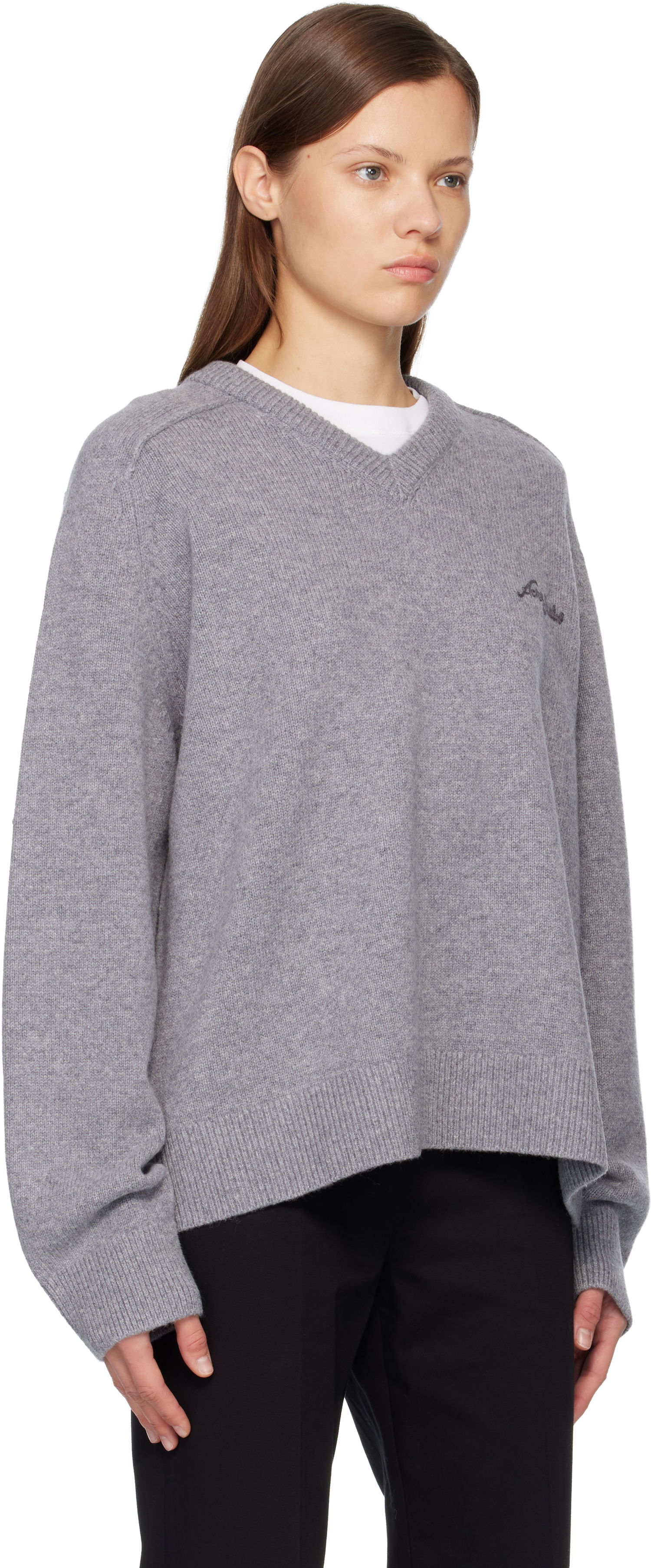 Sveter Acne Studios Wool V-Neck Sweater Šedá | B60384-, 1