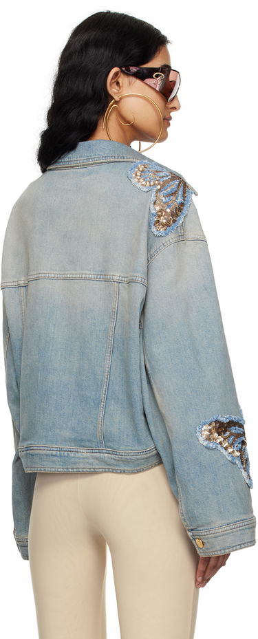 Bunda Blumarine Blumarine Butterfly Appliqué Cropped Denim Jacket Modrá | P444J081A, 2