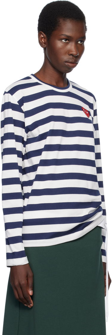 Tričko Comme des Garçons COMME des GARCONS PLAY Long Sleeve Striped Rhinestone T-Shirt Navy | AX-T805-051, 1