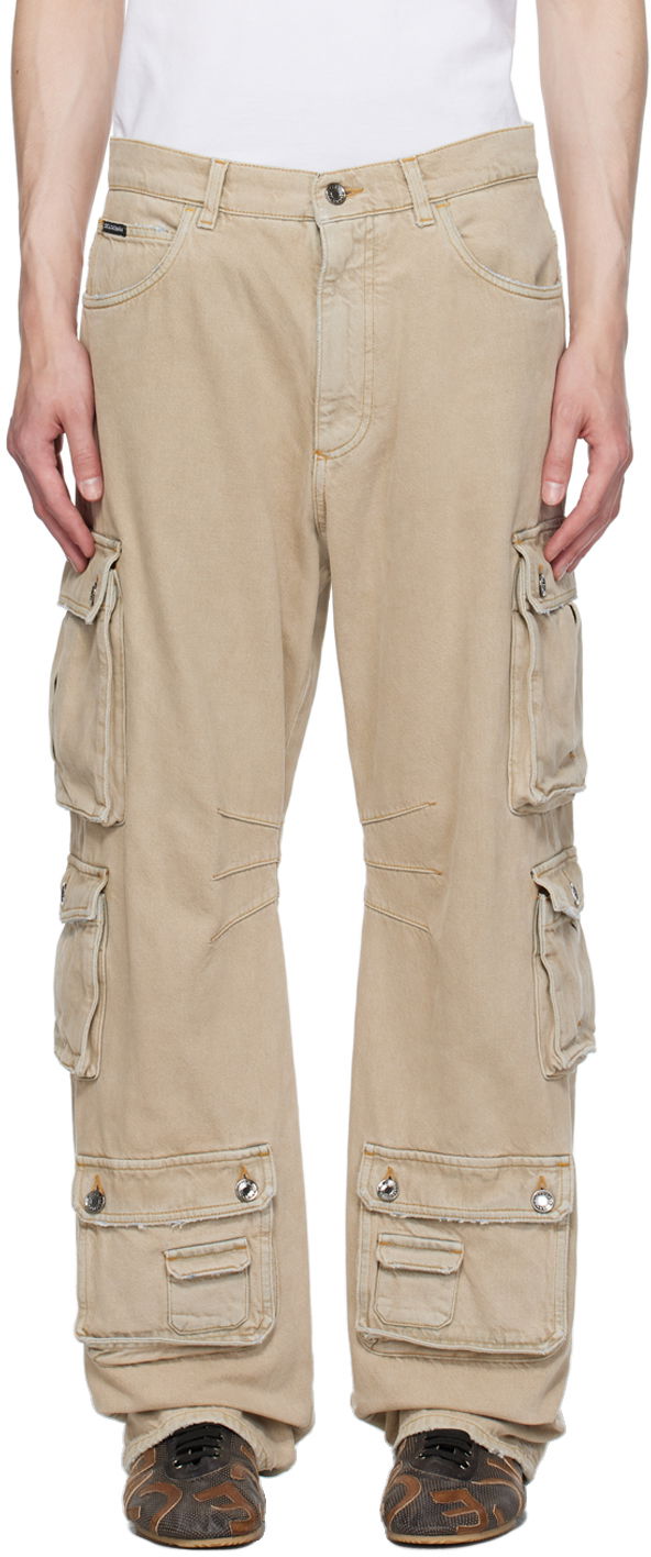 Cargo nohavice Dolce & Gabbana Beige Distressed Denim Cargo Pants Béžová | GVK6XDG8JL1