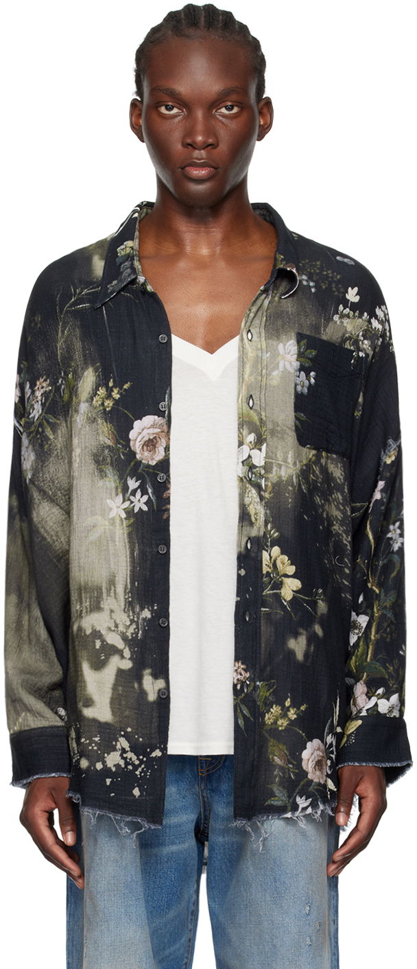 Košeľa R13 R13 Floral-Print Drop Neck Shirt with Shredded Seams Čierna | R13MR075-R393B, 0