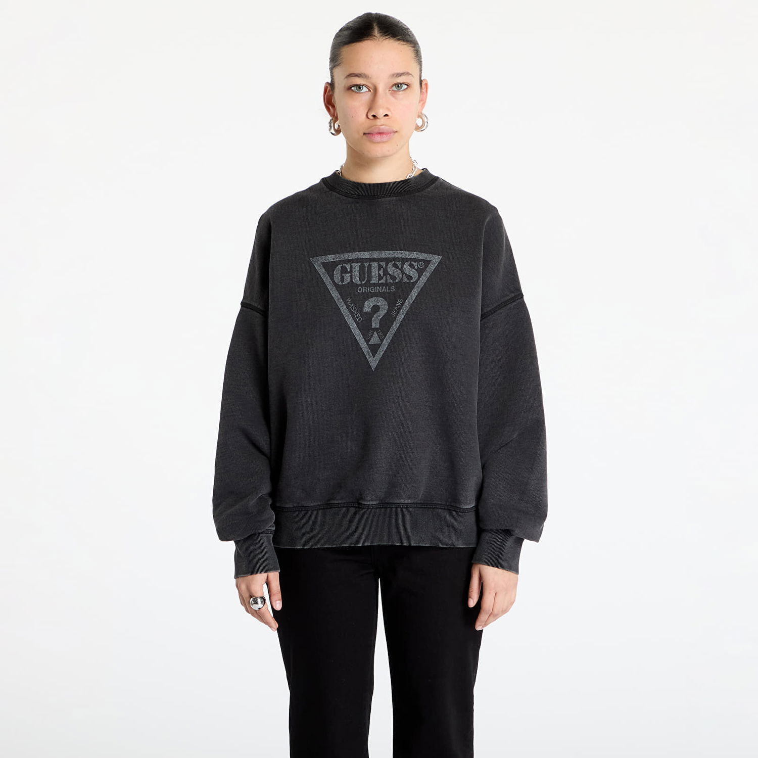 Sveter GUESS Guess Originals Vintage Triangle Sweatshirt Čierna | W5RQ14K68I1-JTMU, 0