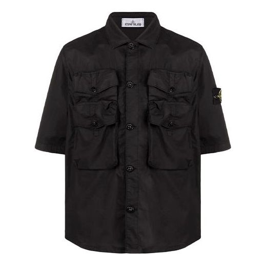 Košeľa Stone Island Stone Island Garment Dyed Short Sleeve Button-Up Shirt Čierna | 761511003-V0029