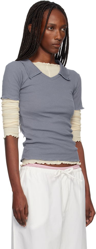 Polo tričko Baserange Ribbed Collared V-Neck Short-Sleeve Iso Polo Modrá | TTIT-RD-WI25, 1