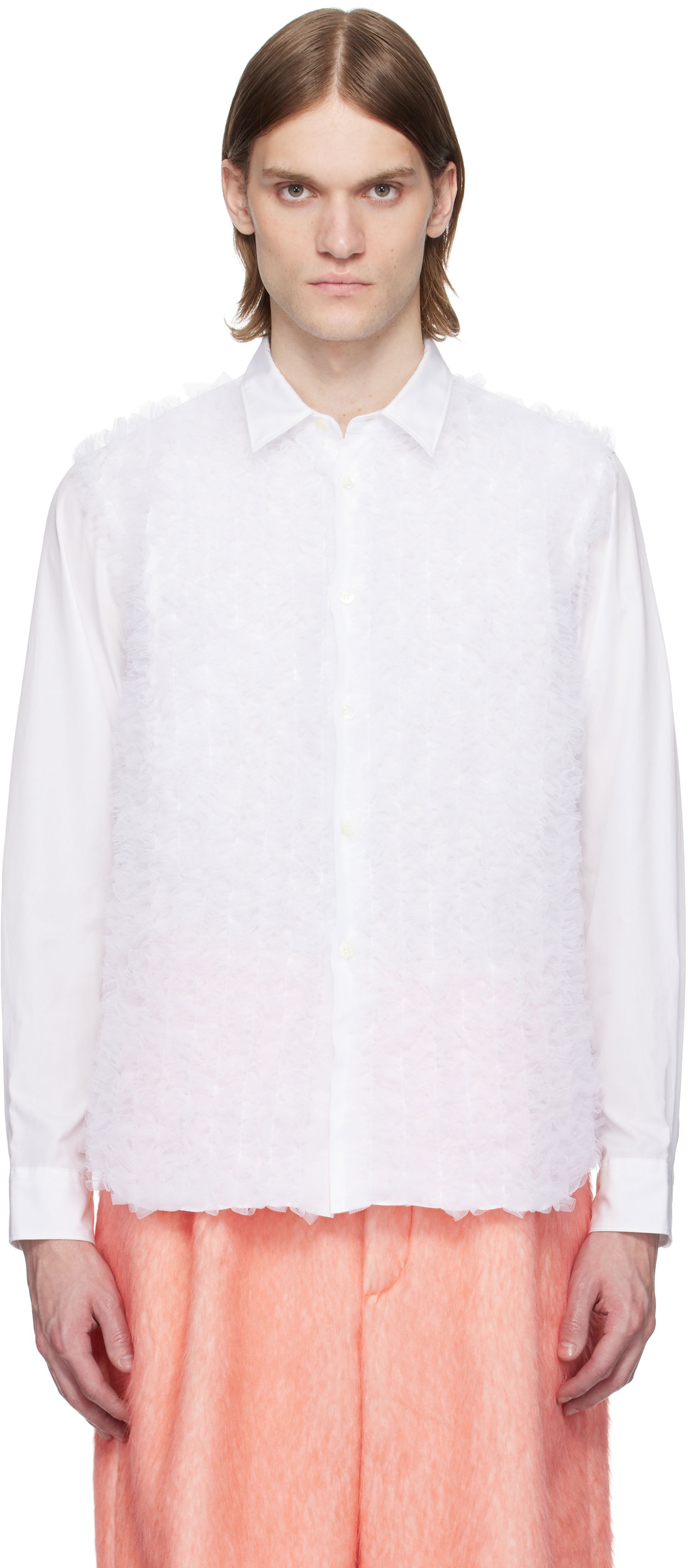 Košeľa Comme des Garçons Homme Plus Cotton Broad & Nylon Tulle Shirt Biela | PO-B025-051, 0
