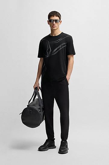 Tričko BOSS Stretch Cotton Tee with Geometric Print Čierna | 50542048, 1