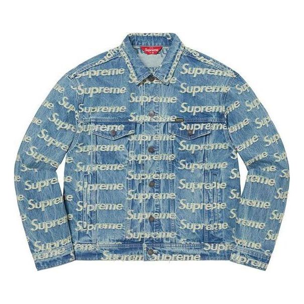 Bomber bunda Supreme Frayed Logos Denim Trucker Jacket Modrá | SUP-SS21-667